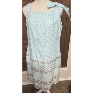 Samuel Dong Party Dress Light Blue Embroidered Laser Cut Out Sheath Sz M